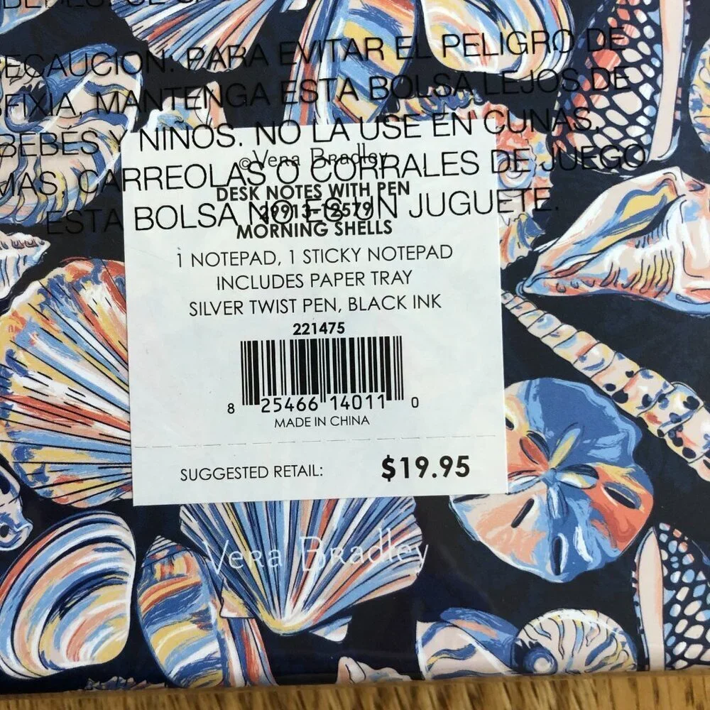 Vera Bradley Desk Notes with Pen Morning Shells NWT